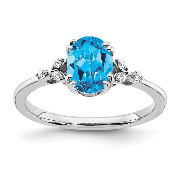 Kazi Luxury Sterling Silver Rhodium-plated Blue Topaz and Diamond Ring